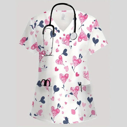Nursing Scrub Women Hearts V-Neck Workwear Scrub - Nursing Scrub - Nadanbao - Mad Fly Essentials