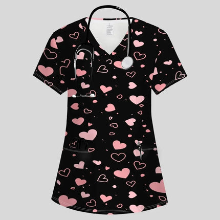 Nursing Scrub Women Hearts V-Neck Workwear Scrub - Nursing Scrub - Nadanbao - Mad Fly Essentials