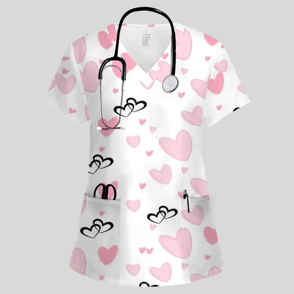 Nursing Scrub Women Hearts V-Neck Workwear Scrub - Nursing Scrub - Nadanbao - Mad Fly Essentials