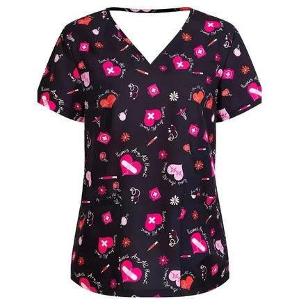 Nursing Scrub Women Hearts V-Neck Workwear Scrub - Nursing Scrub - Nadanbao - Mad Fly Essentials