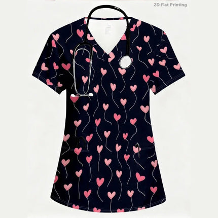 Nursing Scrub Women Hearts V-Neck Workwear Scrub - Nursing Scrub - Nadanbao - Mad Fly Essentials