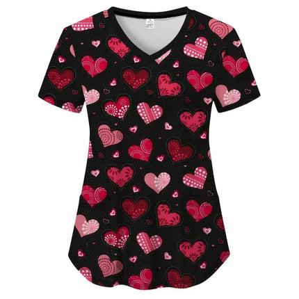 Nursing Scrub Women Hearts V-Neck Workwear Scrub - Nursing Scrub - Nadanbao - Mad Fly Essentials