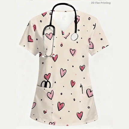 Nursing Scrub Women Hearts V-Neck Workwear Scrub - Nursing Scrub - Nadanbao - Mad Fly Essentials