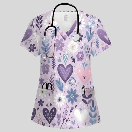Nursing Scrub Women Hearts V-Neck Workwear Scrub - Nursing Scrub - Nadanbao - Mad Fly Essentials