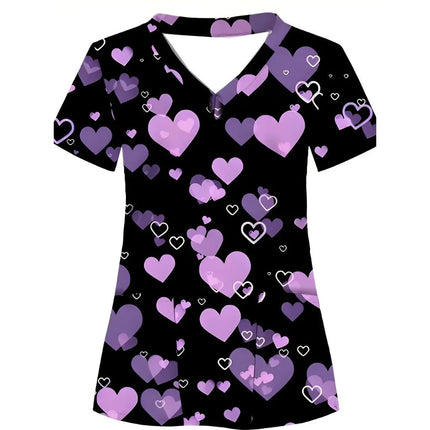 Nursing Scrub Women Hearts V-Neck Workwear Scrub - Nursing Scrub - Nadanbao - Mad Fly Essentials