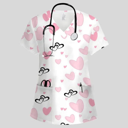 Nursing Scrub Women Hearts V-Neck Workwear Scrub - Nursing Scrub - Nadanbao - Mad Fly Essentials