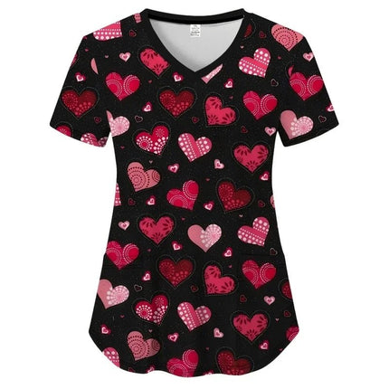 Nursing Scrub Women Hearts V-Neck Workwear Scrub - Nursing Scrub - Nadanbao - Mad Fly Essentials