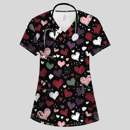 Nursing Scrub Women Hearts V-Neck Workwear Scrub - Nursing Scrub - Nadanbao - Mad Fly Essentials