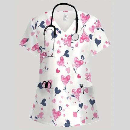 Nursing Scrub Women Hearts V-Neck Workwear Scrub - Nursing Scrub - Nadanbao - Mad Fly Essentials