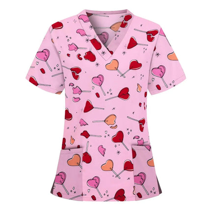 Nursing Scrub Women V-Neck Hearts Pet Spa Scrub - Nursing Scrub - Animal Unicorn - Mad Fly Essentials