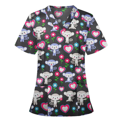 Nursing Scrub Women V-Neck Hearts Pet Spa Scrub - Nursing Scrub - Animal Unicorn - Mad Fly Essentials