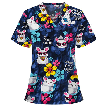 Nursing Scrub Women V-Neck Hearts Pet Spa Scrub - Nursing Scrub - Animal Unicorn - Mad Fly Essentials