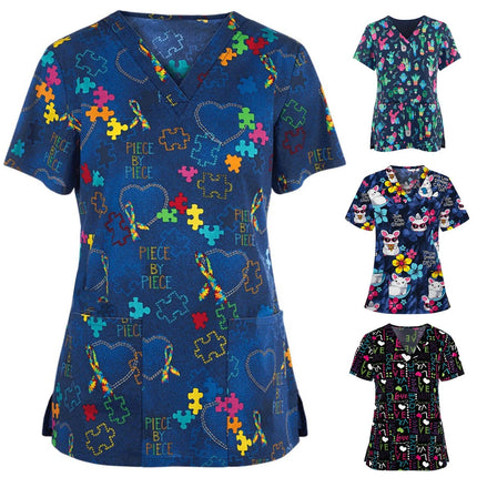 Nursing Scrub Women V-Neck Hearts Pet Spa Scrub - Nursing Scrub - Animal Unicorn - Mad Fly Essentials