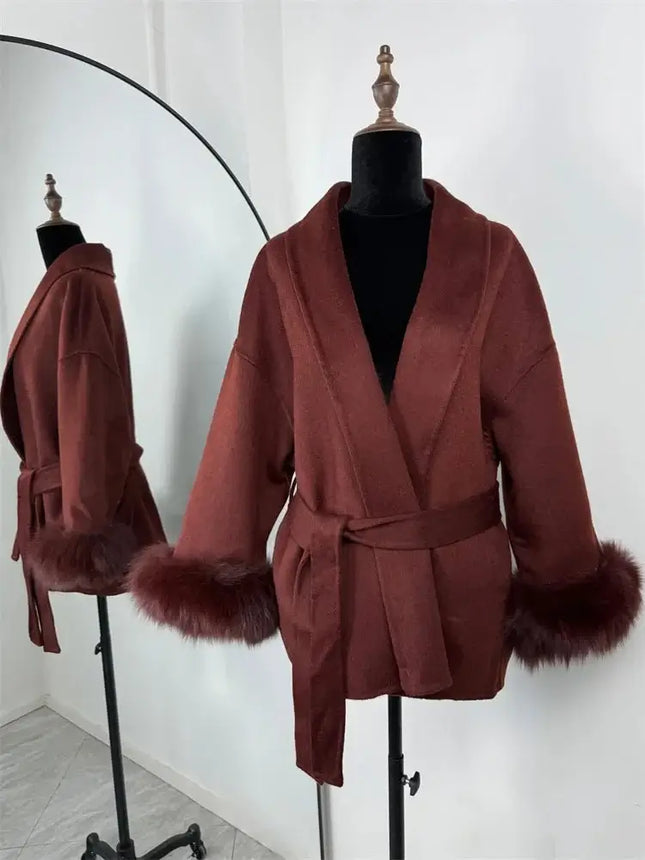 Outerwear Women Office Lady Woolen Fox Fur Cardigan - TUMILKETS - Mad Fly Essentials
