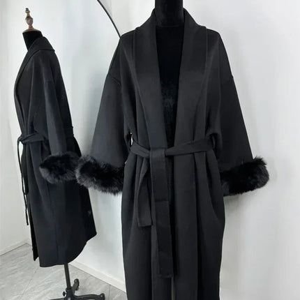Outerwear Women Retro Fur Patchwork Woolen Maxi Coat - Outerwear - TUMILKETS - Mad Fly Essentials