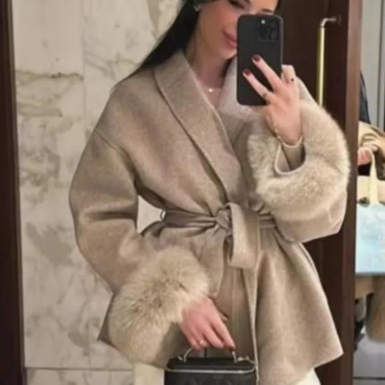 Outerwear Women Retro Fur Patchwork Woolen Maxi Coat - Outerwear - TUMILKETS - Mad Fly Essentials