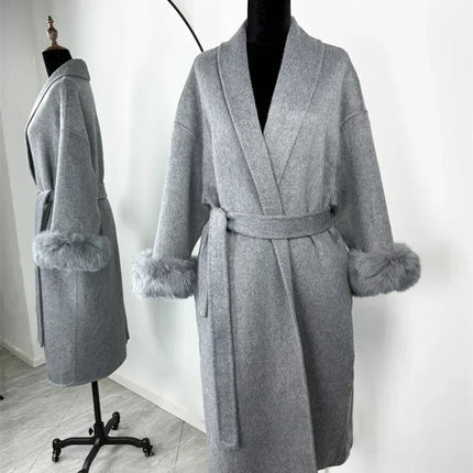 Outerwear Women Retro Fur Patchwork Woolen Maxi Coat - Outerwear - TUMILKETS - Mad Fly Essentials