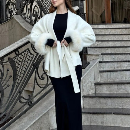 Outerwear Women Retro Fur Patchwork Woolen Maxi Coat - Outerwear - TUMILKETS - Mad Fly Essentials