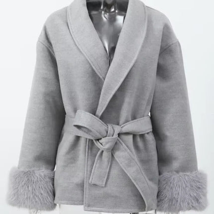 Outerwear Women Retro Fur Patchwork Woolen Maxi Coat - Outerwear - TUMILKETS - Mad Fly Essentials