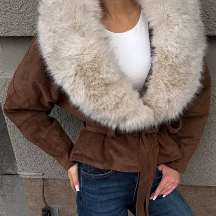 Outerwear Women Retro Fur Patchwork Woolen Maxi Coat - Outerwear - TUMILKETS - Mad Fly Essentials