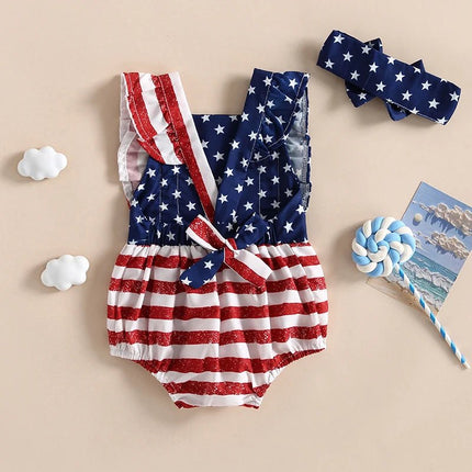 Outfit Set Baby Girl Summer Independence Day Flag Infant Clothing Set - Outfit Set - Aimi Lakana - Mad Fly Essentials