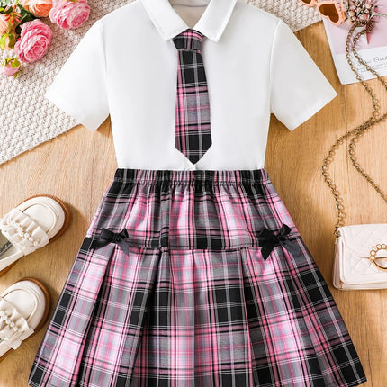 Outfit Set Girl Casual Plaid Skirt Set - Outfit Set - Canrulo - Mad Fly Essentials