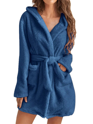 Pajama Set Hooded Solid Women Fleece Bathrobe - Pajama Set - daeyard - Mad Fly Essentials