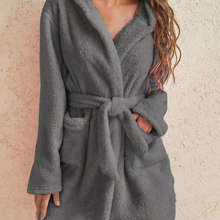 Pajama Set Hooded Solid Women Fleece Bathrobe - Pajama Set - daeyard - Mad Fly Essentials