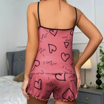 Pajama Set Love Heart Cami Top Shorts Women Pajamas - Pajama Set - HEFLASHOR - Mad Fly Essentials