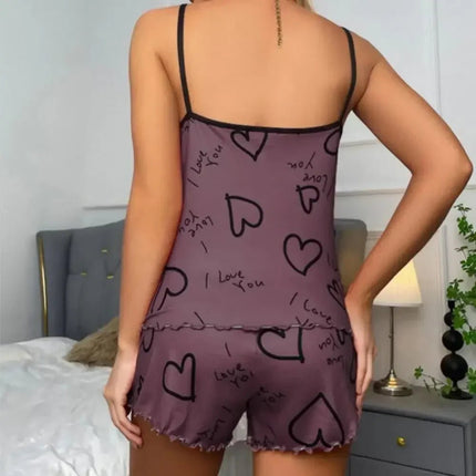 Pajama Set Love Heart Cami Top Shorts Women Pajamas - Pajama Set - HEFLASHOR - Mad Fly Essentials