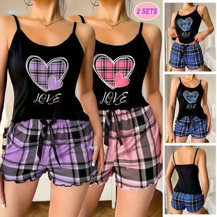 Pajama Set Women Spaghetti Plus Plaid Pajamas - Pajama Set - LazySorry - Mad Fly Essentials