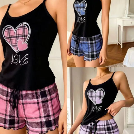 Pajama Set Women Spaghetti Plus Plaid Pajamas - Pajama Set - LazySorry - Mad Fly Essentials