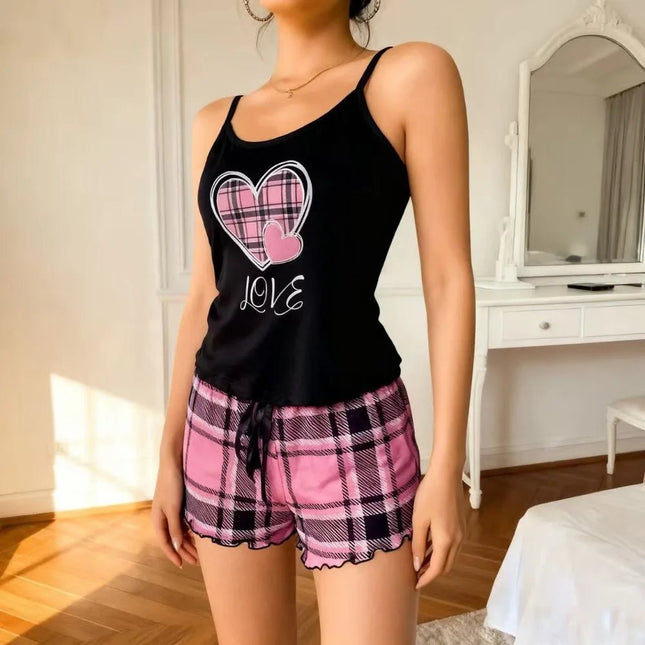 Pajama Set Women Spaghetti Plus Plaid Pajamas - Pajama Set - LazySorry - Mad Fly Essentials