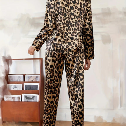Pajama Set Women Winter Silk Satin Leopard Sleepwear Set - Pajama Set - daeyard - Mad Fly Essentials