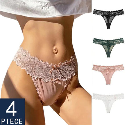 Panties Women's 4pc/Set Lace Thong Low-Rise Panties - Panties - Sandl - Mad Fly Essentials