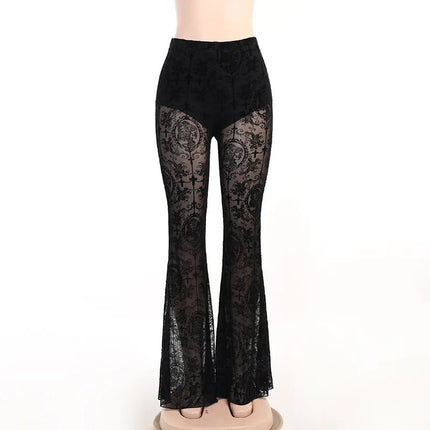 Pants Women Black Gothic Lace Flare Pants - Pants - Bivigaos - Mad Fly Essentials