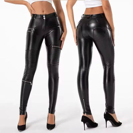 Pants Women Leather Slim - Fit Zip Glossy Motorcycle Leggings - Pants - NON - ANIMAL - Mad Fly Essentials