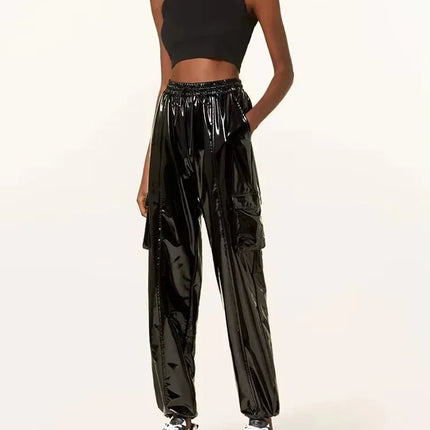 Pants Women Leather Slim - Fit Zip Glossy Motorcycle Leggings - Pants - NON - ANIMAL - Mad Fly Essentials