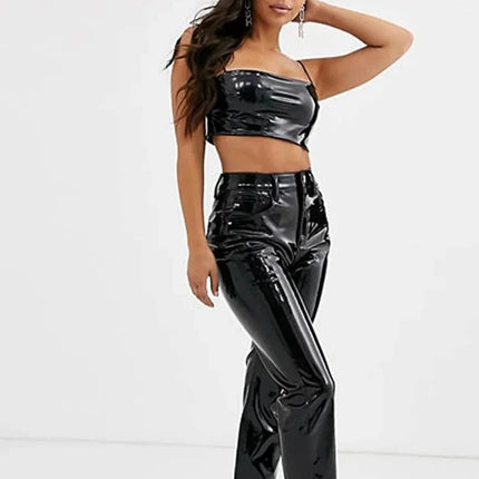 Pants Women Leather Slim - Fit Zip Glossy Motorcycle Leggings - Pants - NON - ANIMAL - Mad Fly Essentials