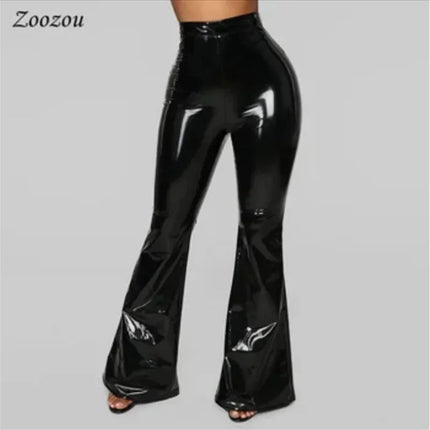 Pants Women Leather Slim - Fit Zip Glossy Motorcycle Leggings - Pants - NON - ANIMAL - Mad Fly Essentials
