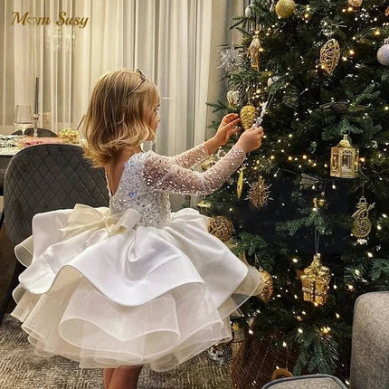Party Dress Girls Blue White Wedding Dress - Party Dress - miqiaikids - Mad Fly Essentials