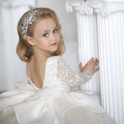Party Dress Girls Blue White Wedding Dress - Party Dress - miqiaikids - Mad Fly Essentials