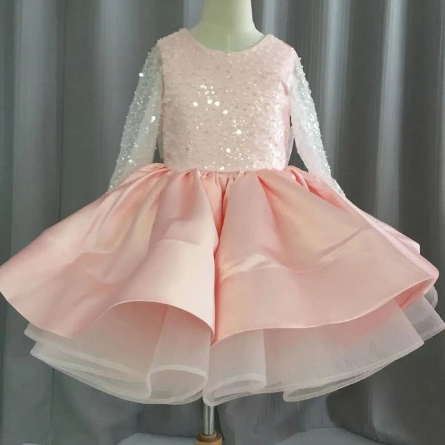 Party Dress Girls Blue White Wedding Dress - Party Dress - miqiaikids - Mad Fly Essentials