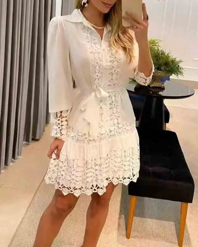 Party Dress Women Long Solid Lace Mini Dress - Party Dress - Owner Girl - Mad Fly Essentials
