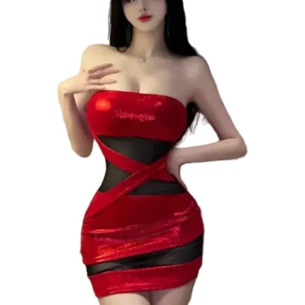 Party Dress Women Strapless Patchwork Trendy Mini Dress - Party Dress - Vamos Todos - Mad Fly Essentials