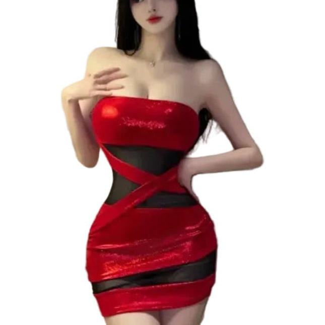 Party Dress Women Strapless Patchwork Trendy Mini Dress - Party Dress - Vamos Todos - Mad Fly Essentials