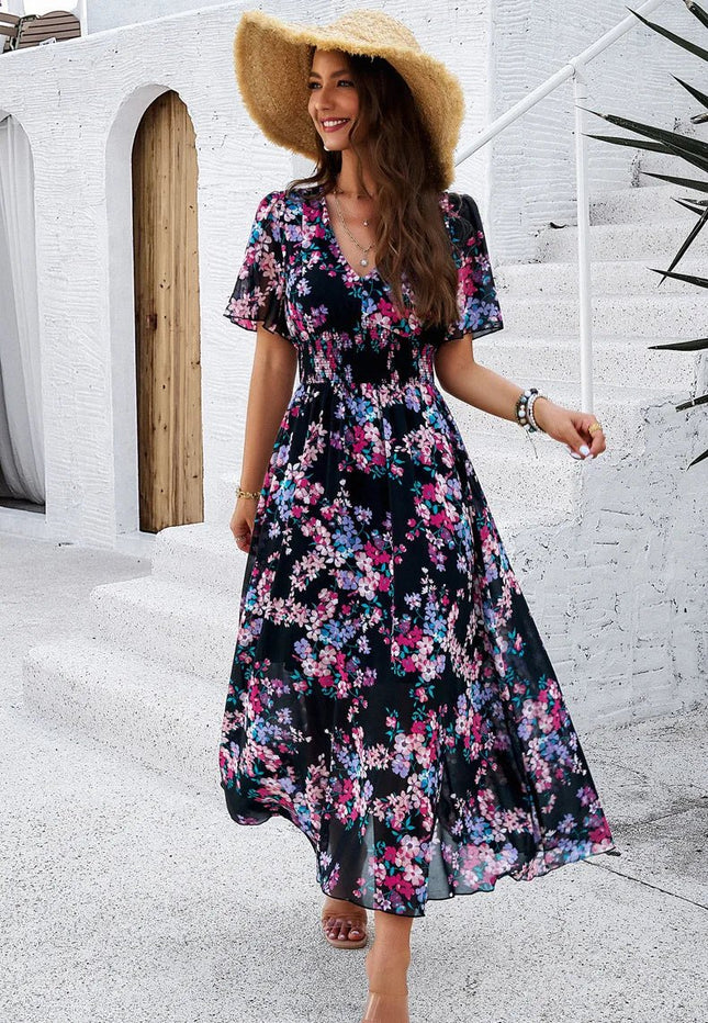 Party Dress Women V-Neck Long Sleeve Plus Dress - Party Dress - FJBK - Mad Fly Essentials