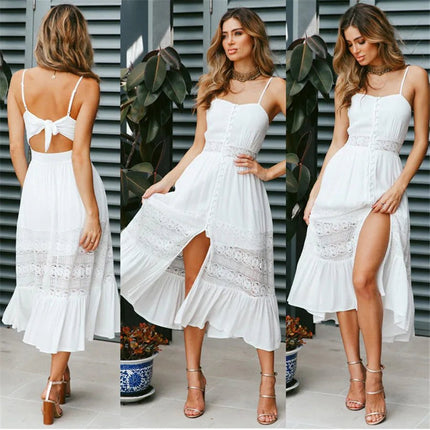 Party Dress Women White Sleeveless Bohemian Maxi Dress - Party Dress - Emmababy - Mad Fly Essentials