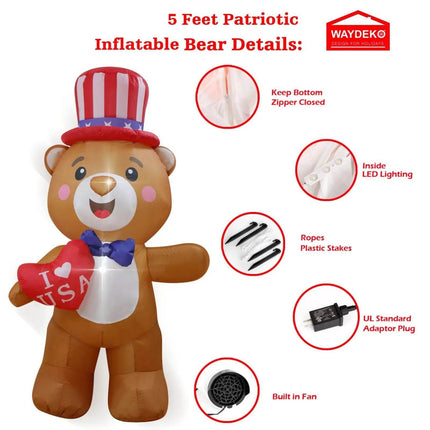 Patriotic Independence Day 4th of July Bear/Dinosaur/Nutcracker Inflatable - Inflatable - Starry Decor - Mad Fly Essentials