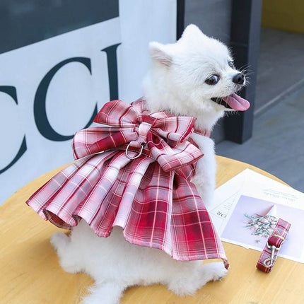 Pet Dog Plaid Bow Tie Dress Outfit - Mad Fly Essentials